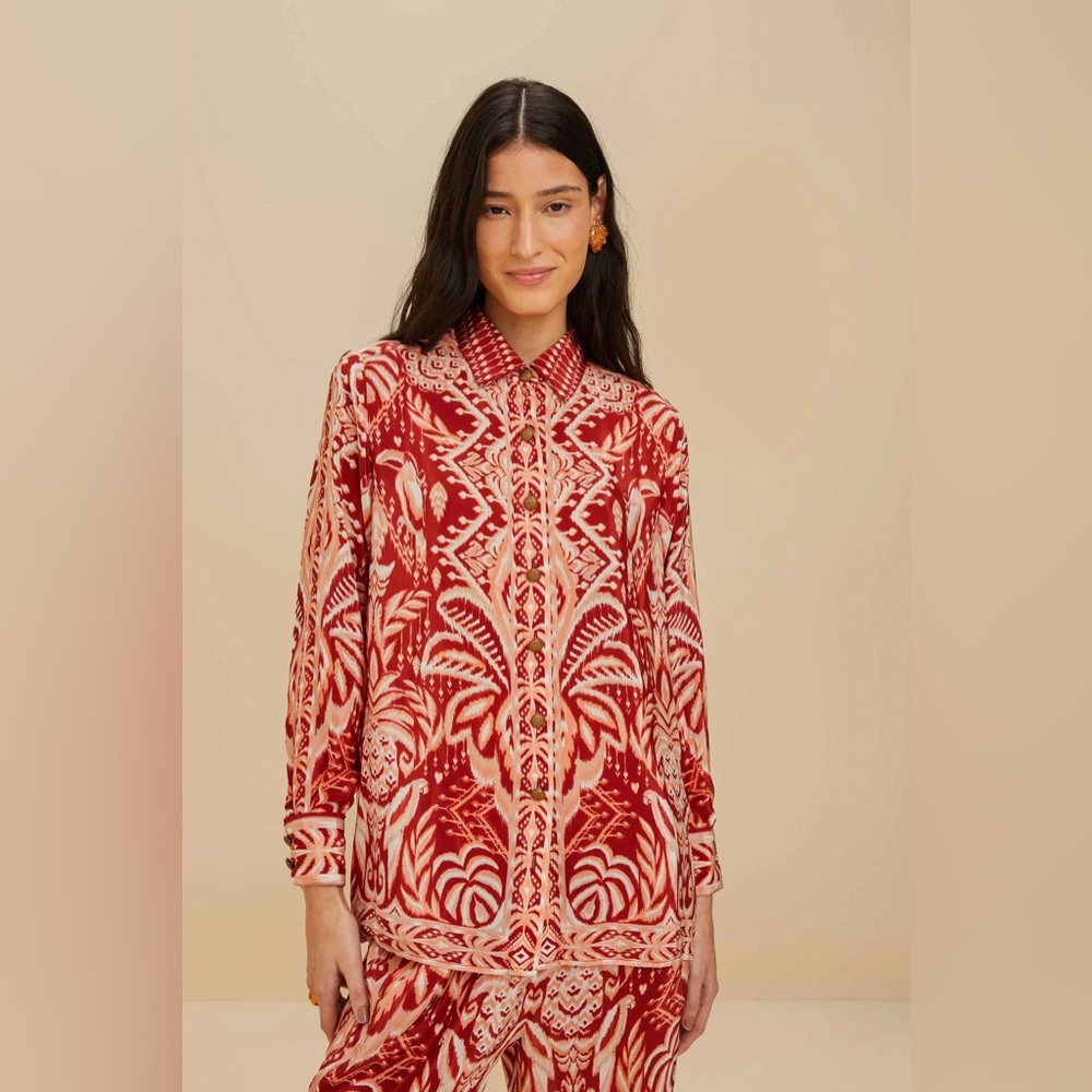 FARM RIO Tropical Tapestry Red Pajama Shirt